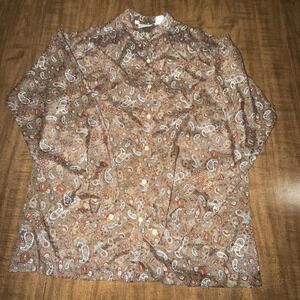 VTG 70s The Villager Paisley Blouse Womens 10 Floral Button Up Shirt Long Sleeve